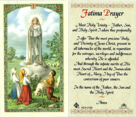 Holy Cards: Fatima Prayer