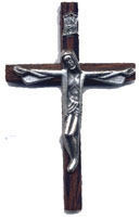 Rosary Crucifixes : Silver Colored: Dark wood and stylized corpus