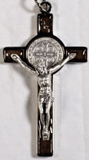 Rosary Crucifixes : Silver Colored: St. Benedict Crucifix Brown Pl